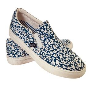 J Crew Sneakers Blue/White Keats Floral Printed Road Trip Slip-on‎ (Size 7)